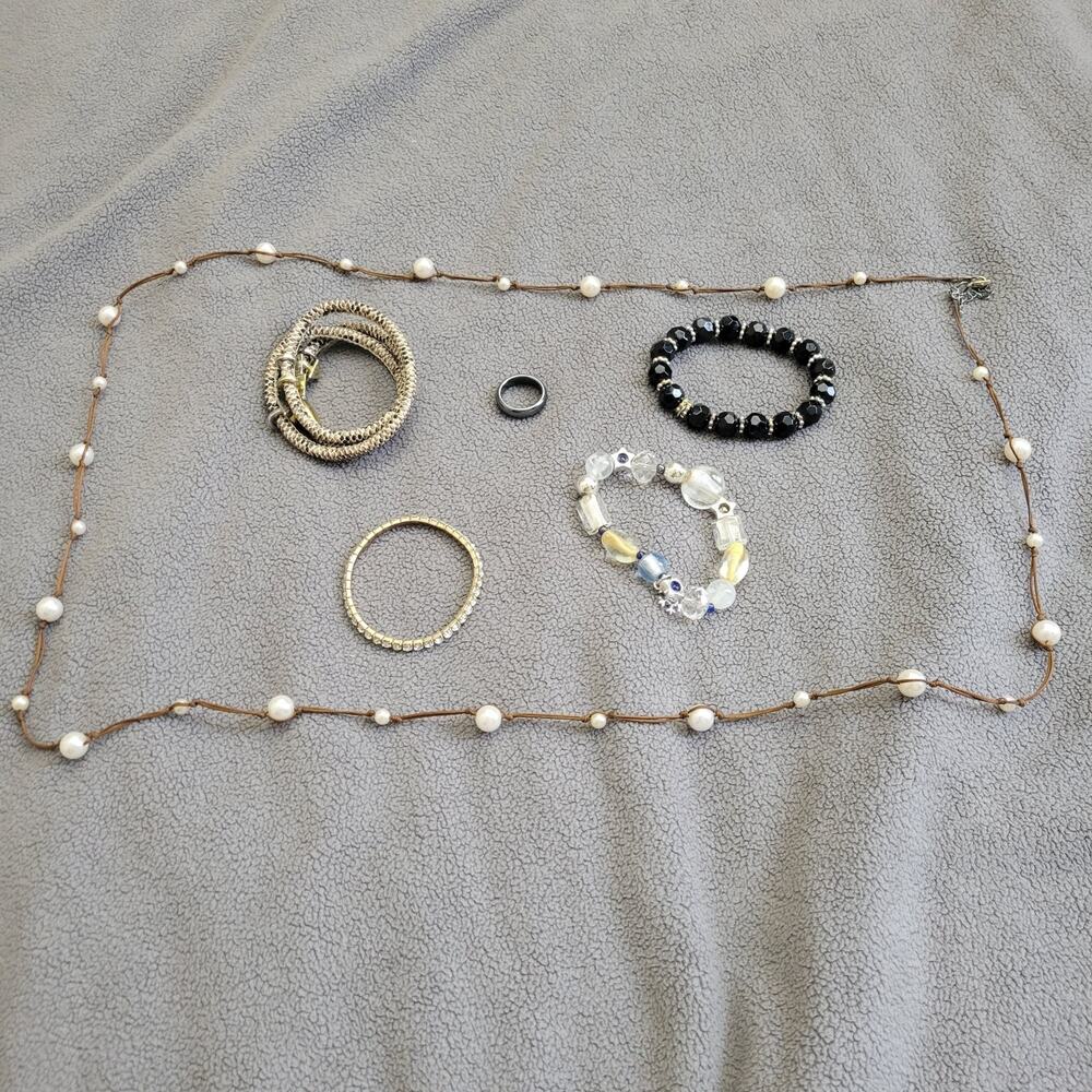 ARTISAN Costume Jewelry Handmade Bracelets Necklace‎ Ring Size 7 Gunmetal 6PC
